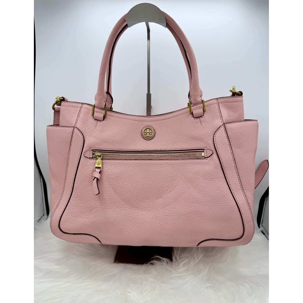 Tory Burch Frances Pink Pebbled Leather Satchel Crossbody Handbag Gold Hardware